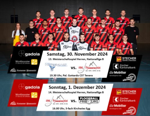 Doppelrunde mit Reise in die Sonnenstube und Heimspiel gegen Floorball Fribourg