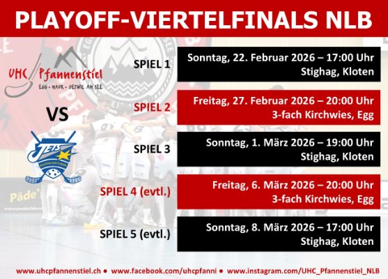 Termine der NLB-Playoff-Viertelfinal-Derby-Serie UHC Pfannenstiel – Kloten-Dietlikon Jets 