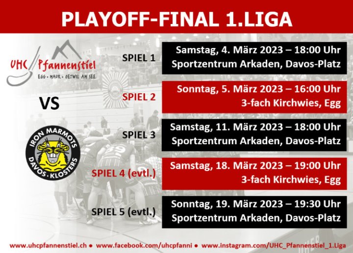 Die Termine der Final-Serie UHC Pfanni gegen Iron Marmots Davos-Klosters sind bekannt