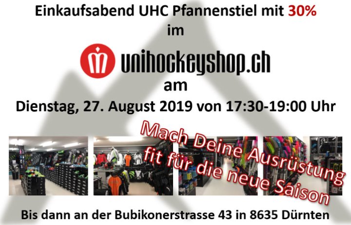 Einkaufsabend UHC Pfannenstiel im unihockeyshop - mach Deine Ausrüstung fit für die neue Saison